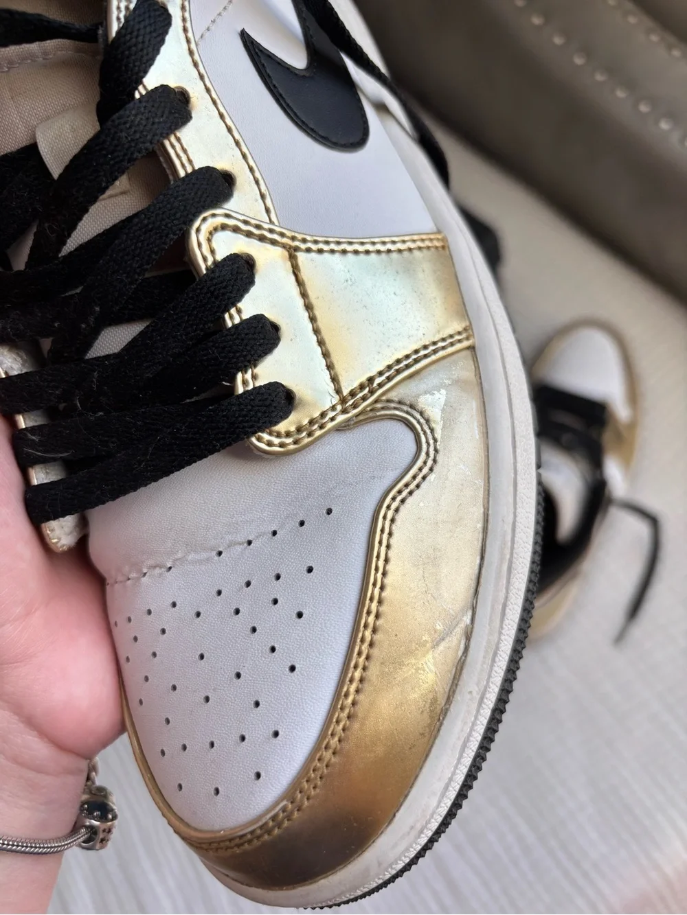 Jordan High-Top Sneakers in Gold, White & Black